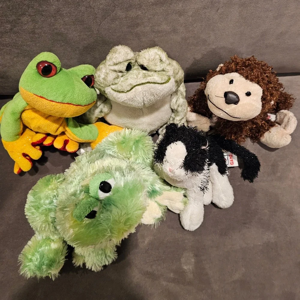 Ganz Webkinz Plush Lot 5 Frog Bullfrog Tree Frog Black White Cat Monkey Stuffed